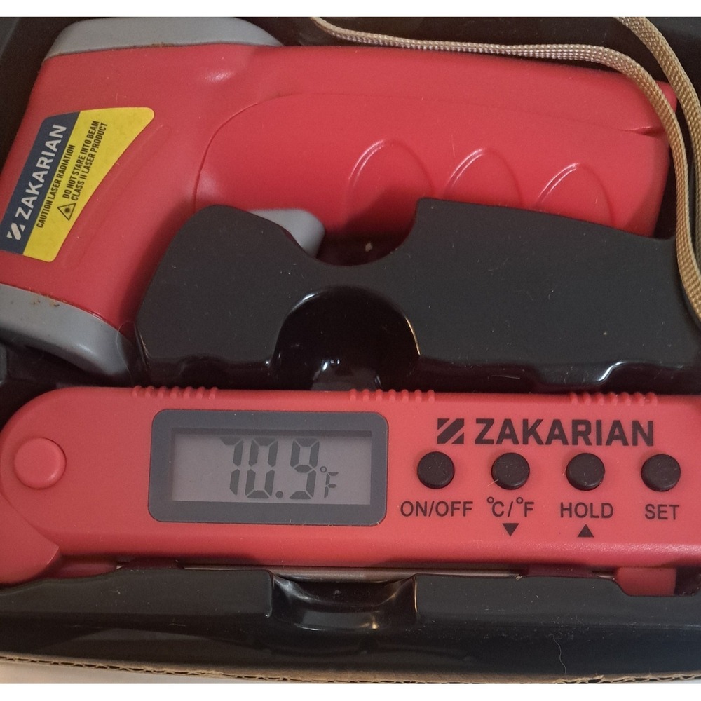 Geoffrey Zakarian Digital Probe & Infrared Thermometer Set Red BBQ Cooking NIB
